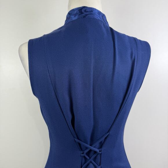 Vintage 90s Maurices Blue Textured Blouse 9/10 Mandarin Collar Corset Back Y2K - Picture 7 of 12